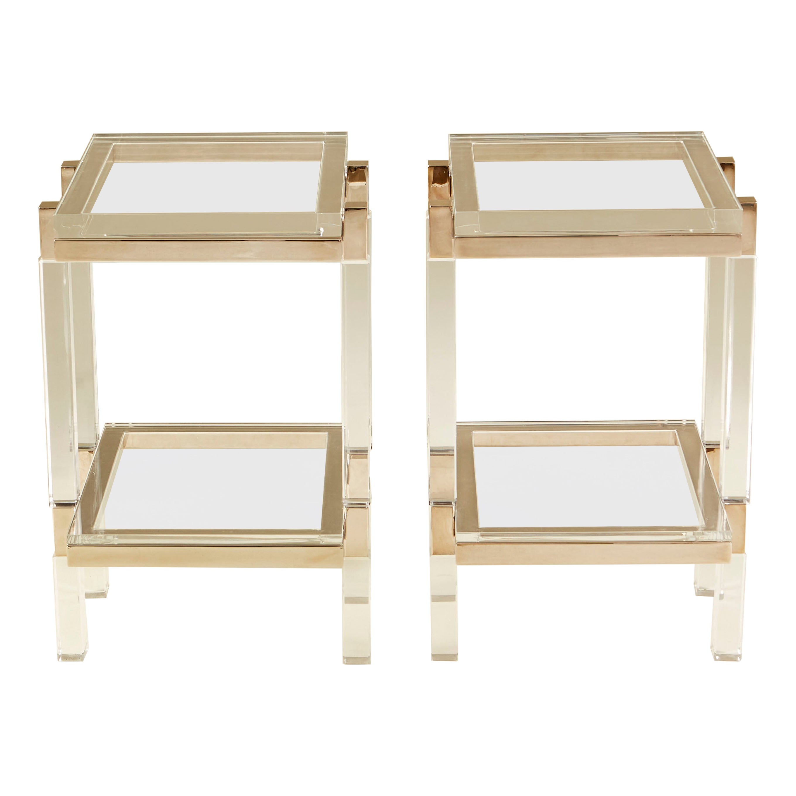 Nickel Paire de tables d'appoint Metric en nickel poli et Lucite de Charles Hollis Jones en vente