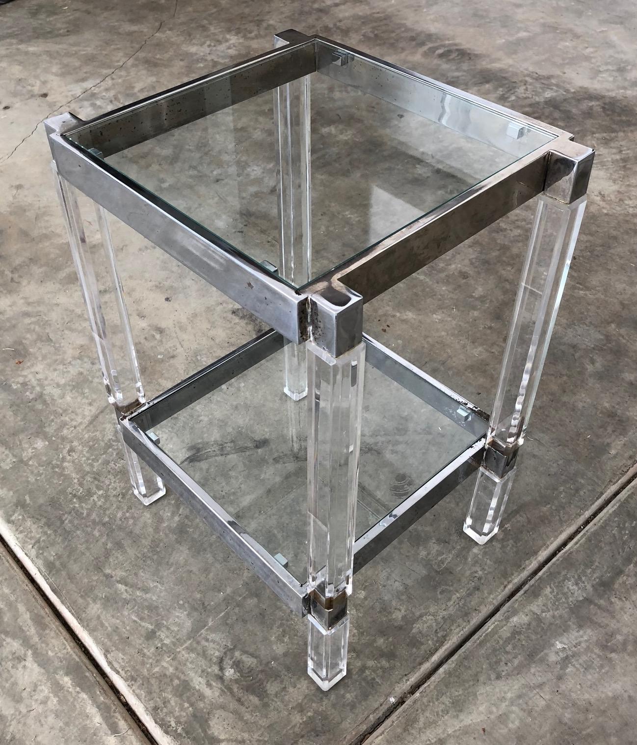 Pair of Metric Side Tables in Brass and Lucite by Charles Hollis Jones For Sale 3