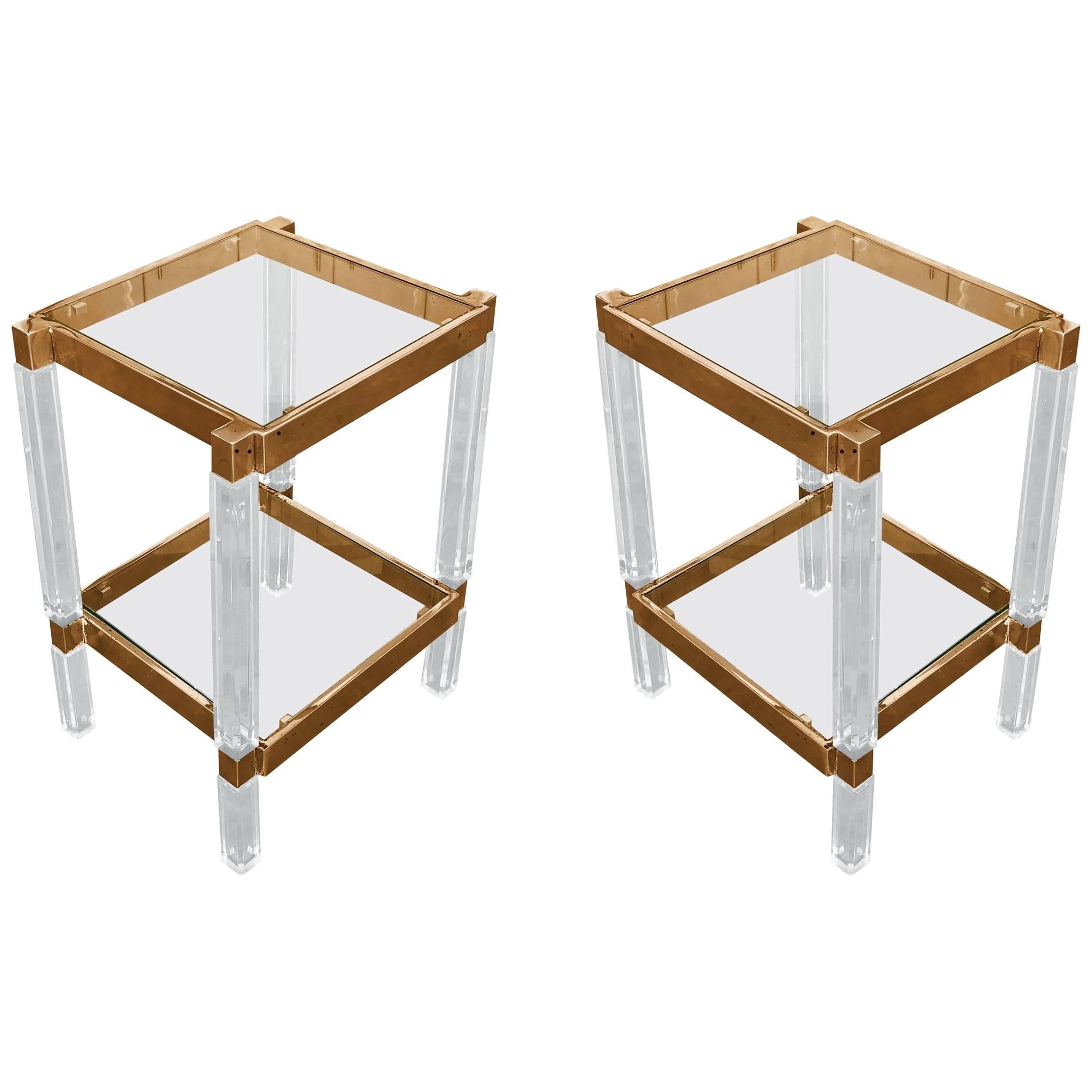 Pair of Metric Side Tables in Brass and Lucite by Charles Hollis Jones