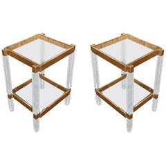 Pair of Metric Side Tables in Brass and Lucite by Charles Hollis Jones