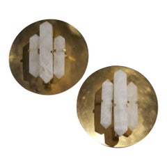 Pair of Metropolis Rock Crystal and Brass Sconces by Jan Garncarek