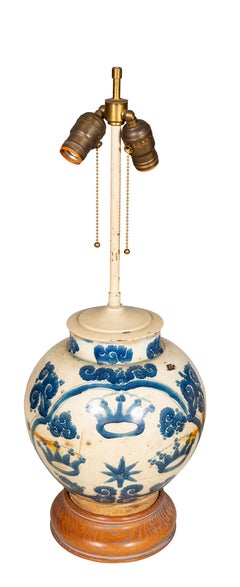 Pair of Mexican Blue and White Pottery Table Lamps