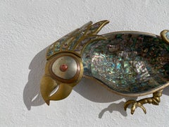 Pair of Mexican Brass Parrot Sculpture / Catch All