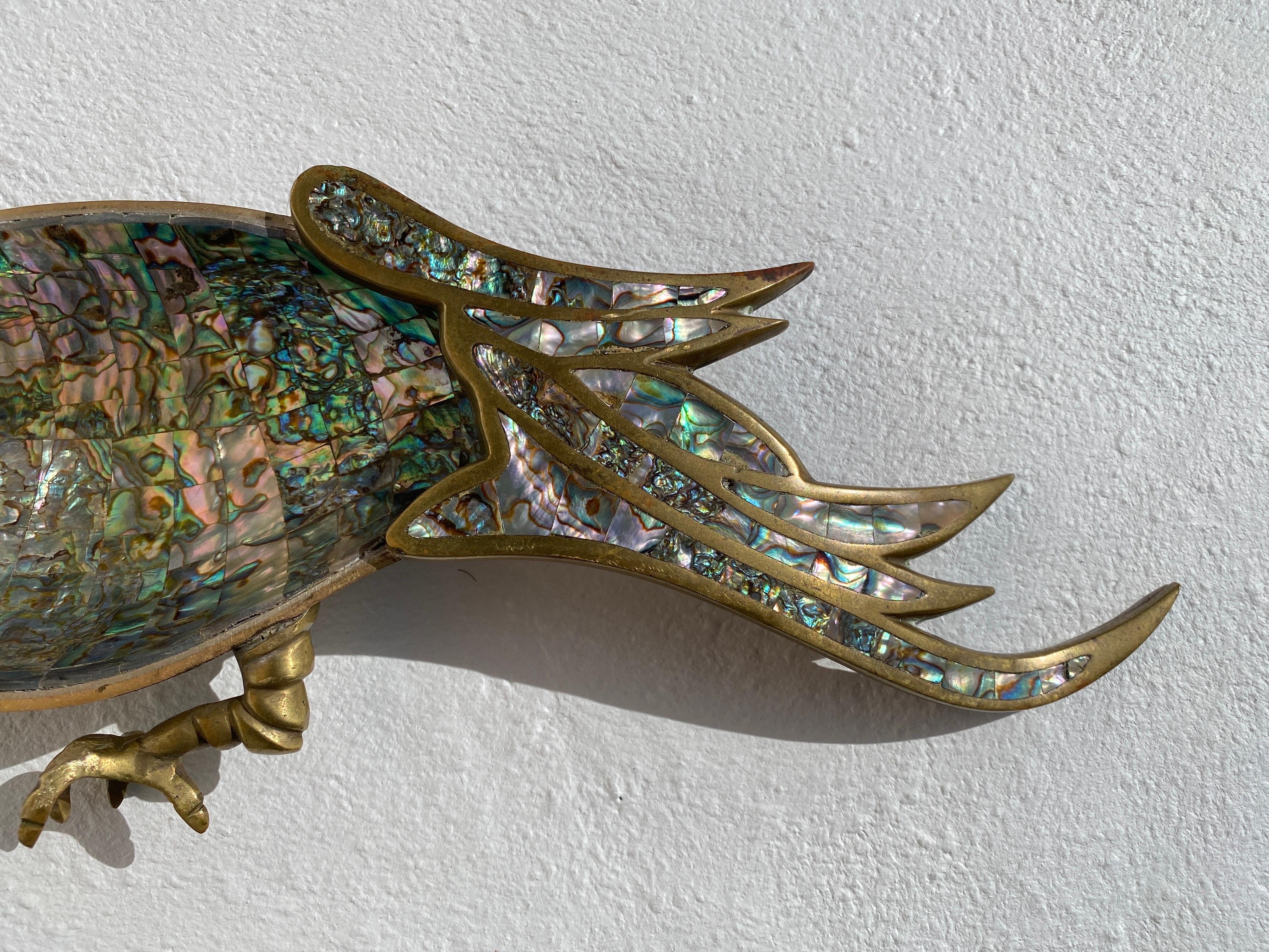 Mid-Century Modern Pair of Mexican Brass Parrot Sculpture / Catch All  For Sale