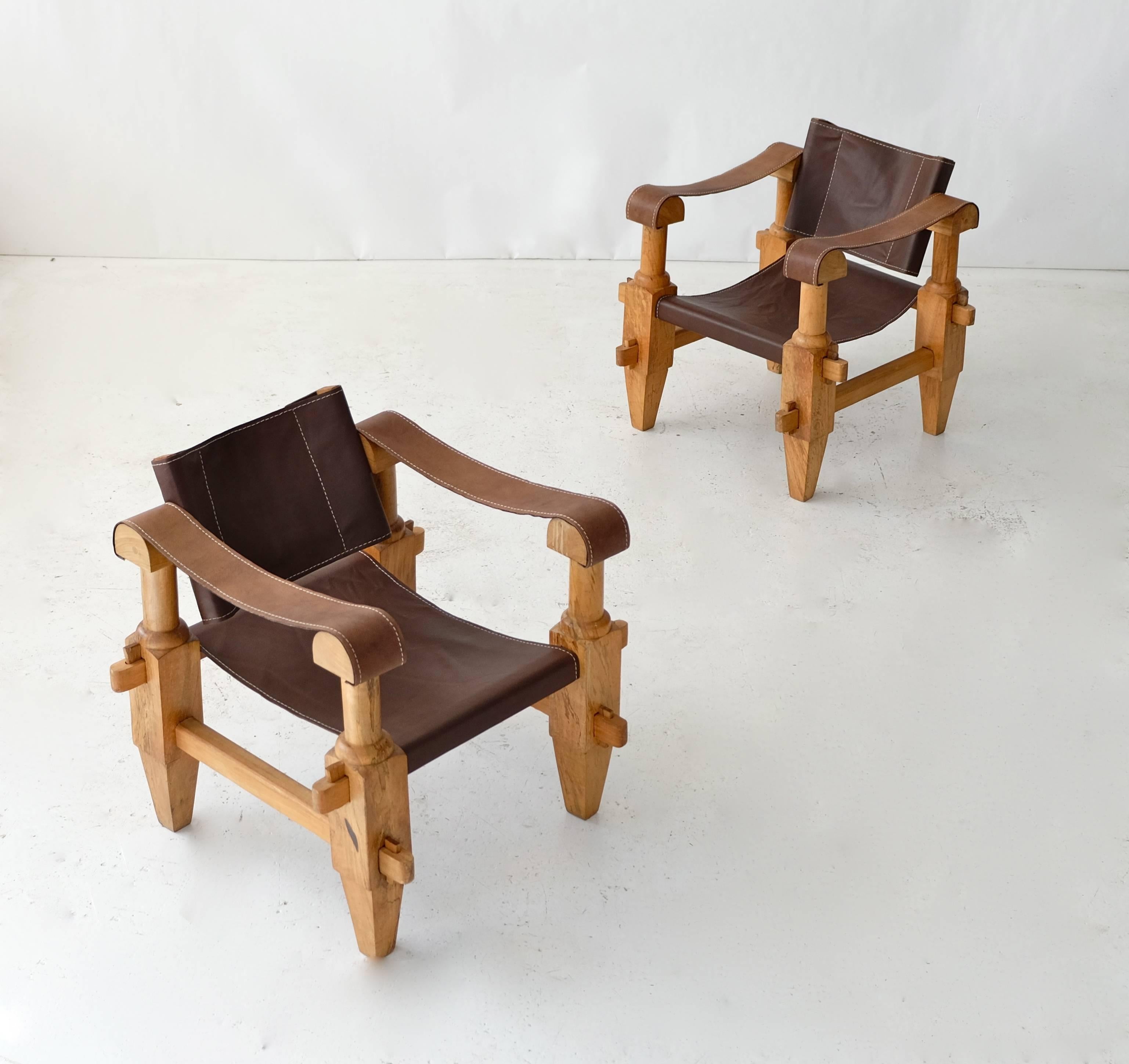 Organic Modern Pair of Mexican Campaign Chairs For Sale