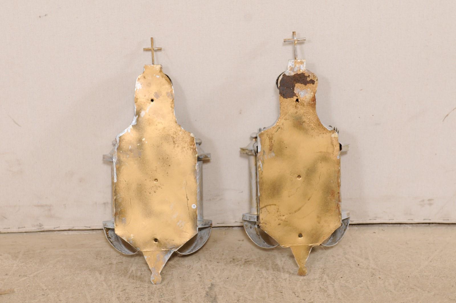 Pair of Mexican Folk Art Candle Wall Sconces, in Lovely Reliquary Design 5