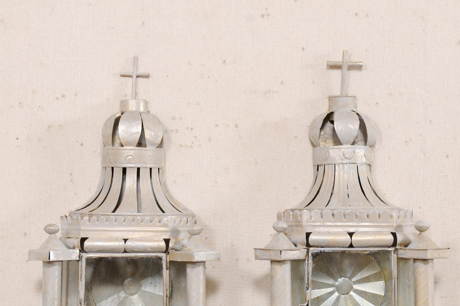 20th Century Pair of Mexican Folk Art Candle Wall Sconces, in Lovely Reliquary Design