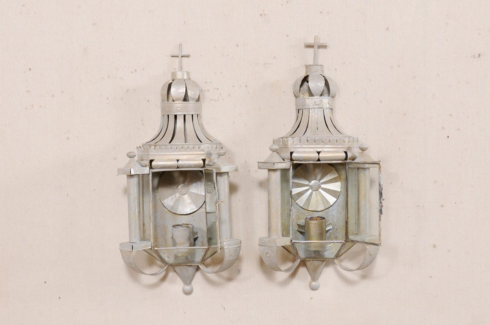 Pair of Mexican Folk Art Candle Wall Sconces, in Lovely Reliquary Design 3