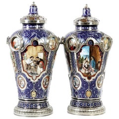 Pair of Mexican Jar, Ceramic and White Metal 
Alpaca
, Handmade