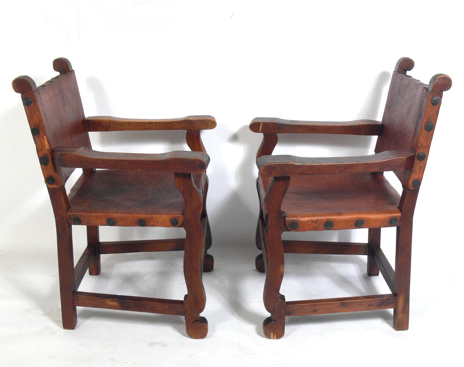 Bohemian Pair of Mexican Leather Armchairs