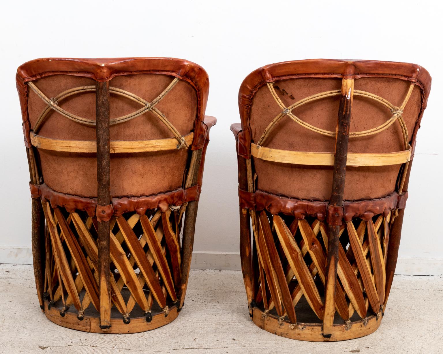 Metal Pair of Mexican Leather Chairs