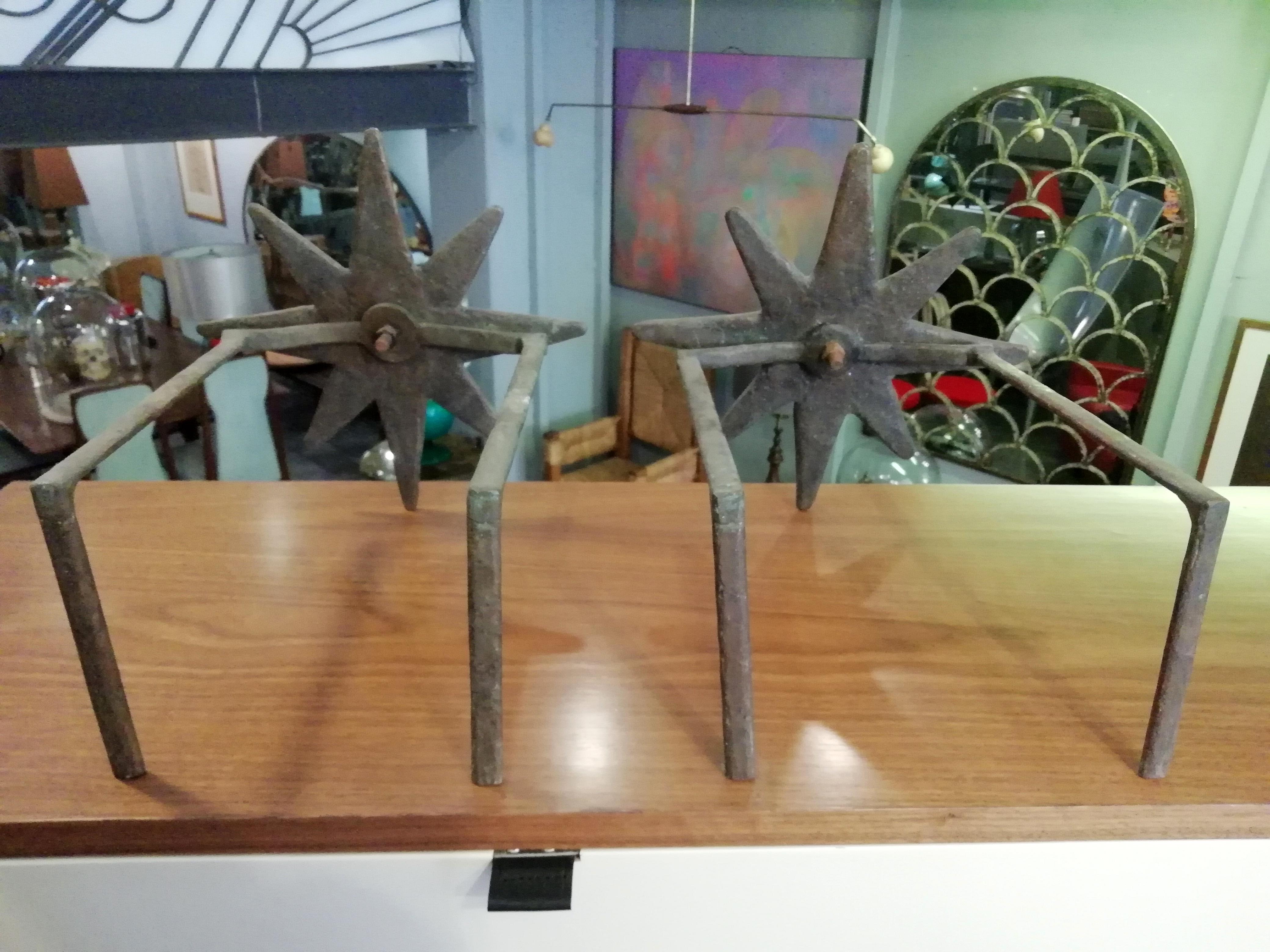 Pair of Mexican Mid-Century Modern Bronze Andirons in Diego Giacometti's Style 1