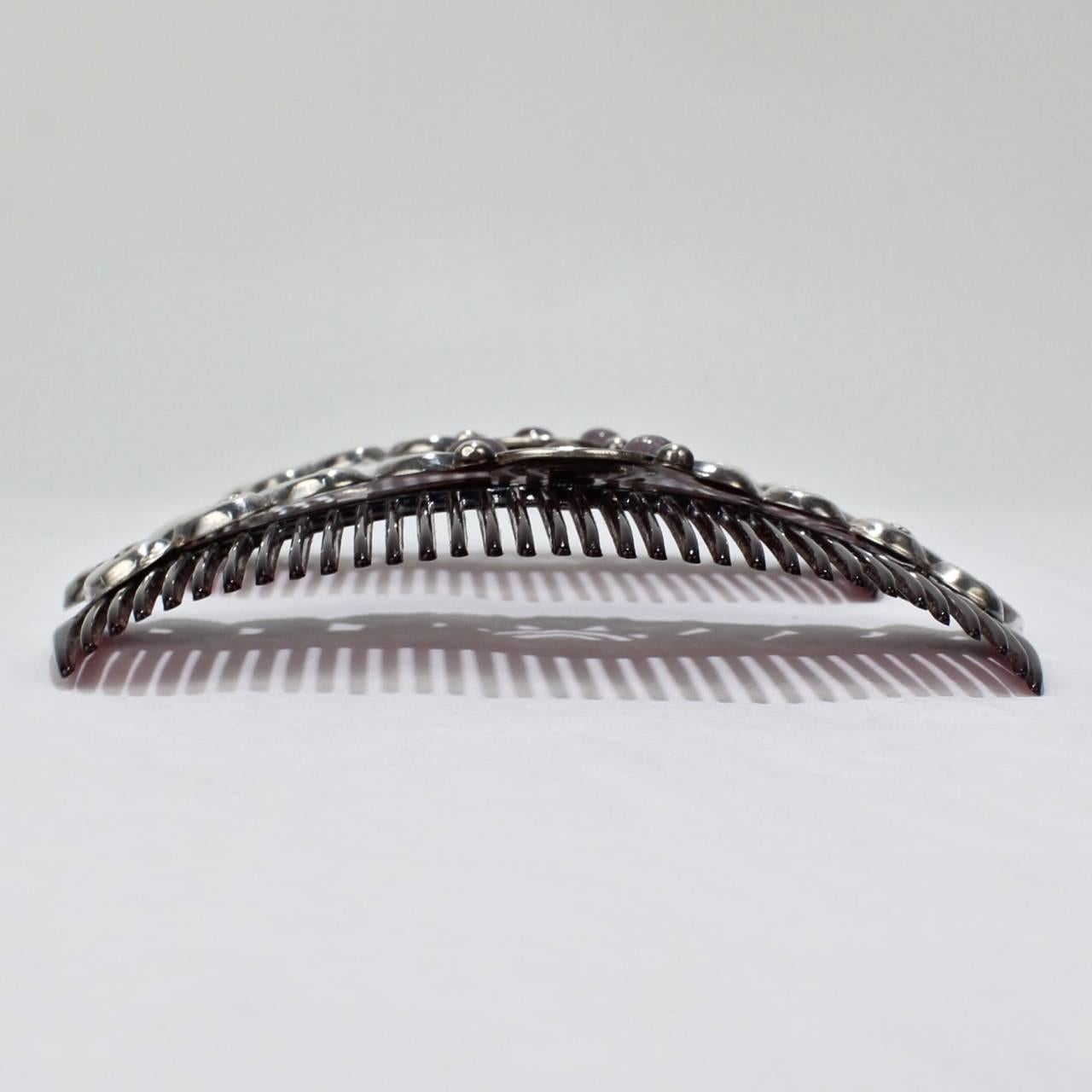 Pair of Mexican Mid-Century Modern Sterling Silver and Amethyst Hair Combs 4