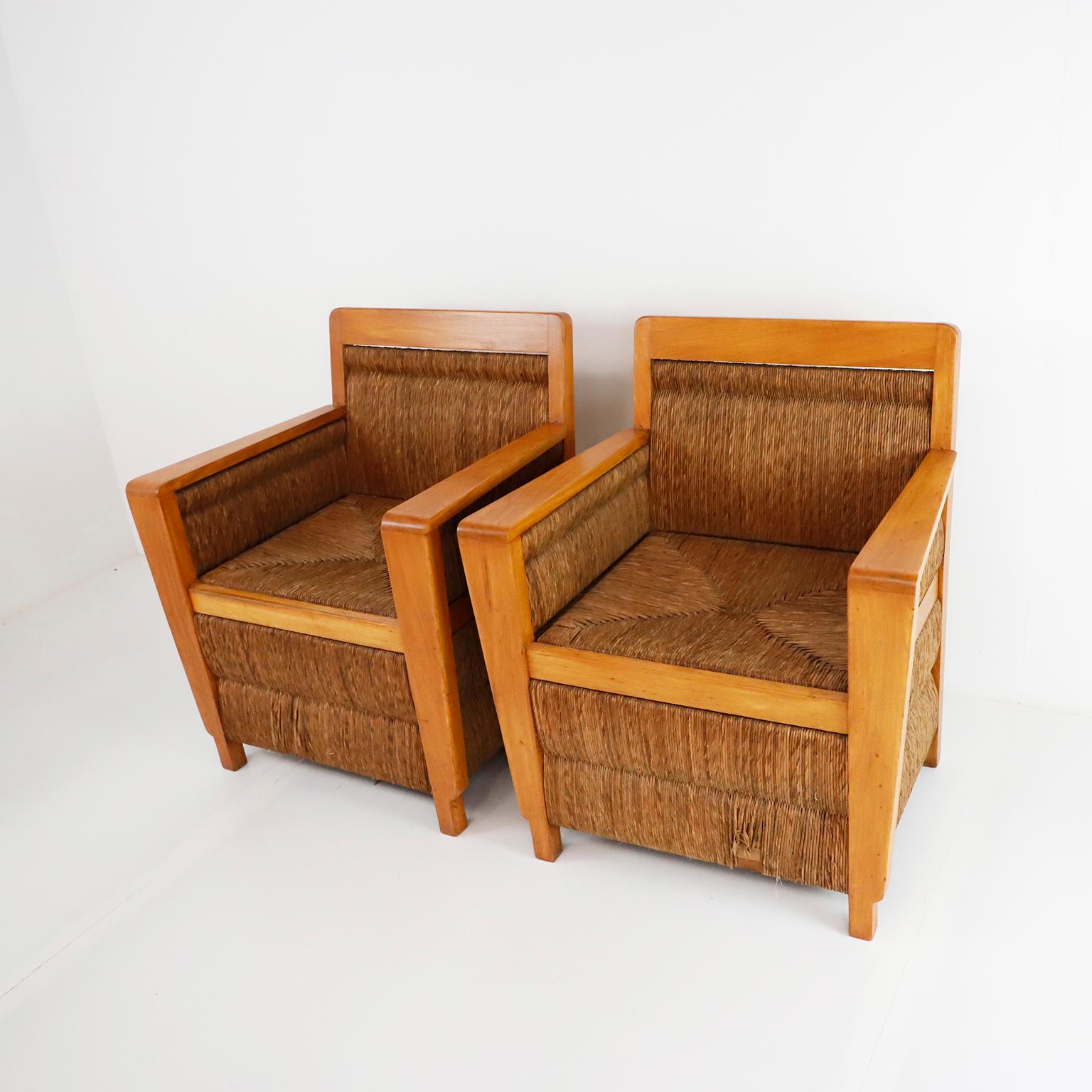 Pair of Mexican Mid-Century Modern Woven Armchairs In Good Condition For Sale In Mexico City, CDMX