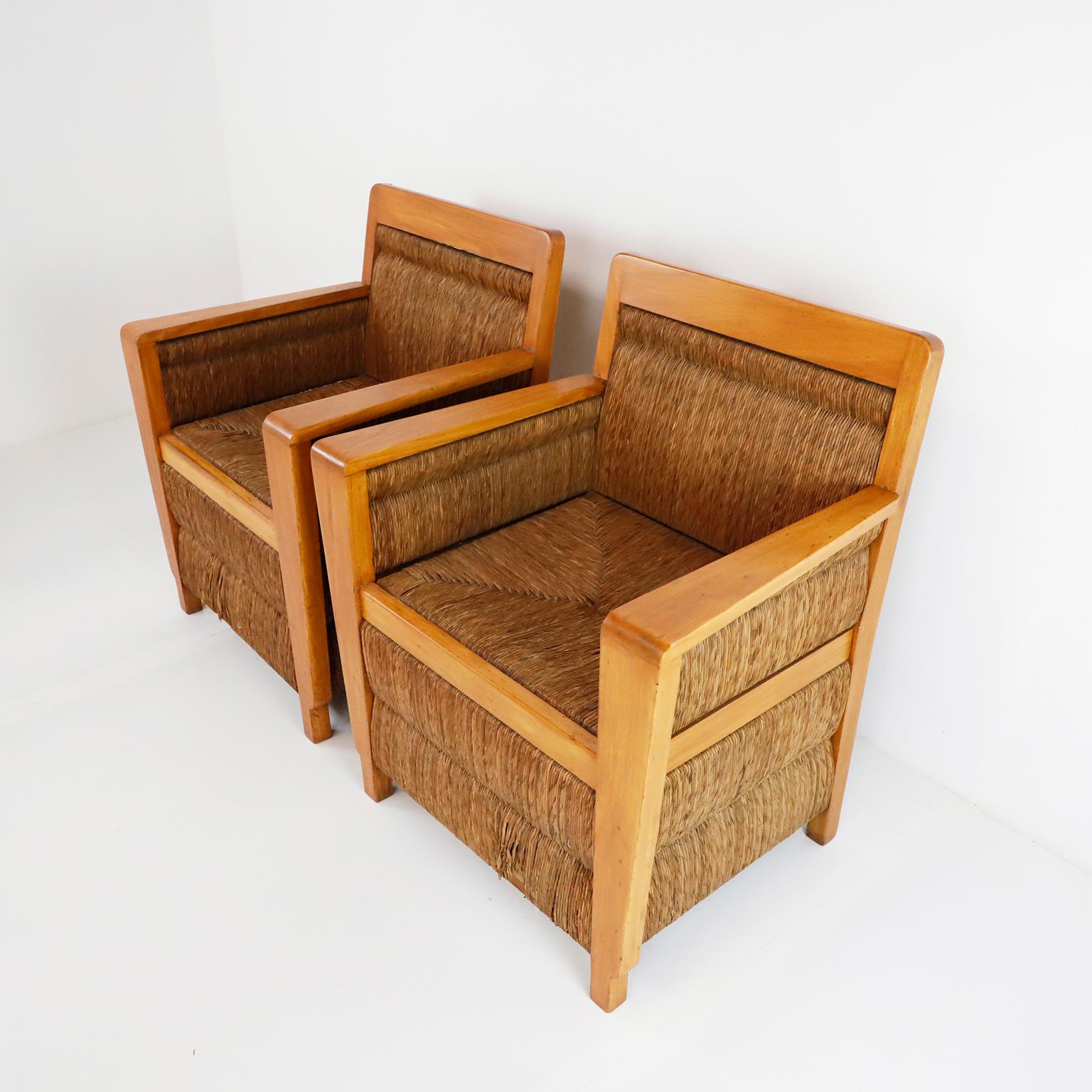 Mid-20th Century Pair of Mexican Mid-Century Modern Woven Armchairs For Sale