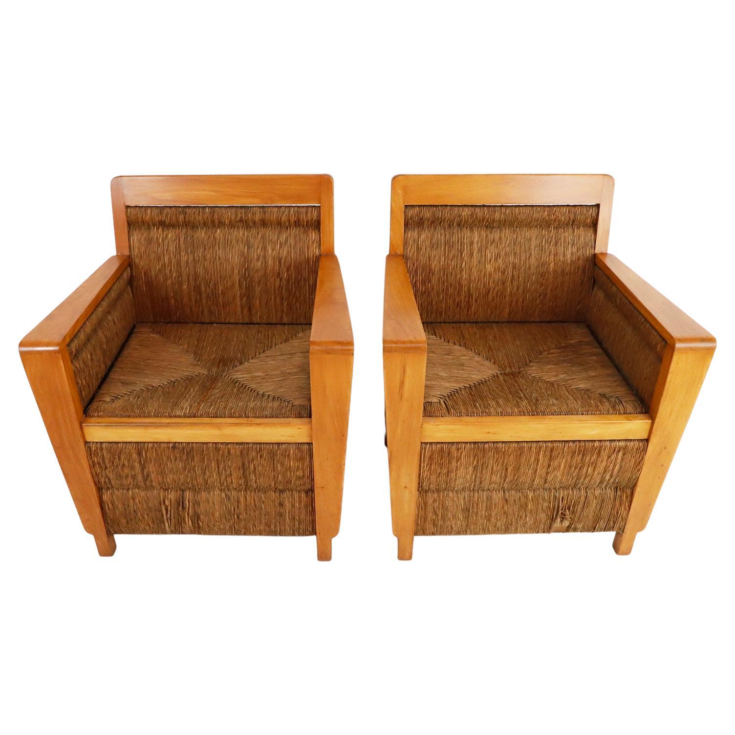 Pair of Mexican Mid-Century Modern Woven Armchairs For Sale