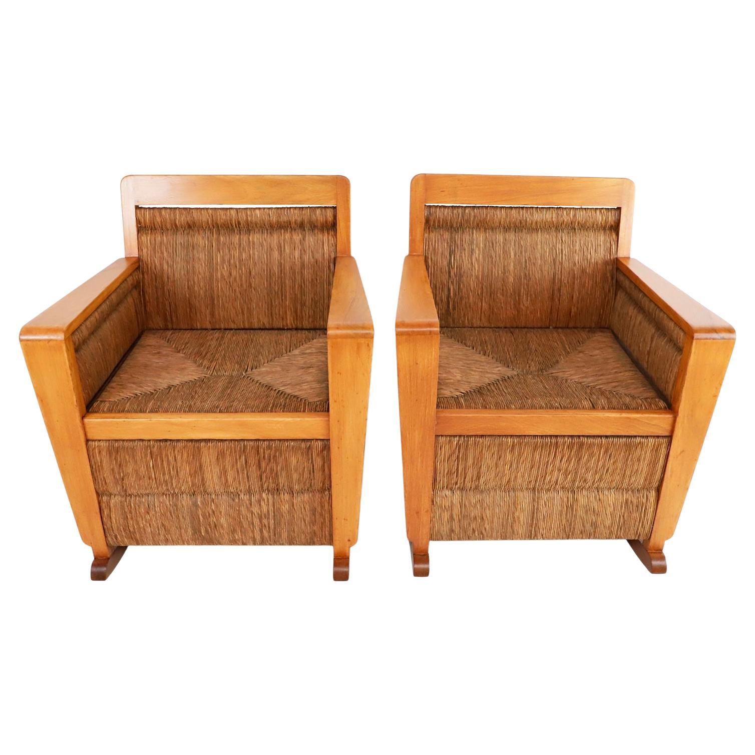 Pair of Mexican Mid-Century Modern Woven Rockingchairs For Sale