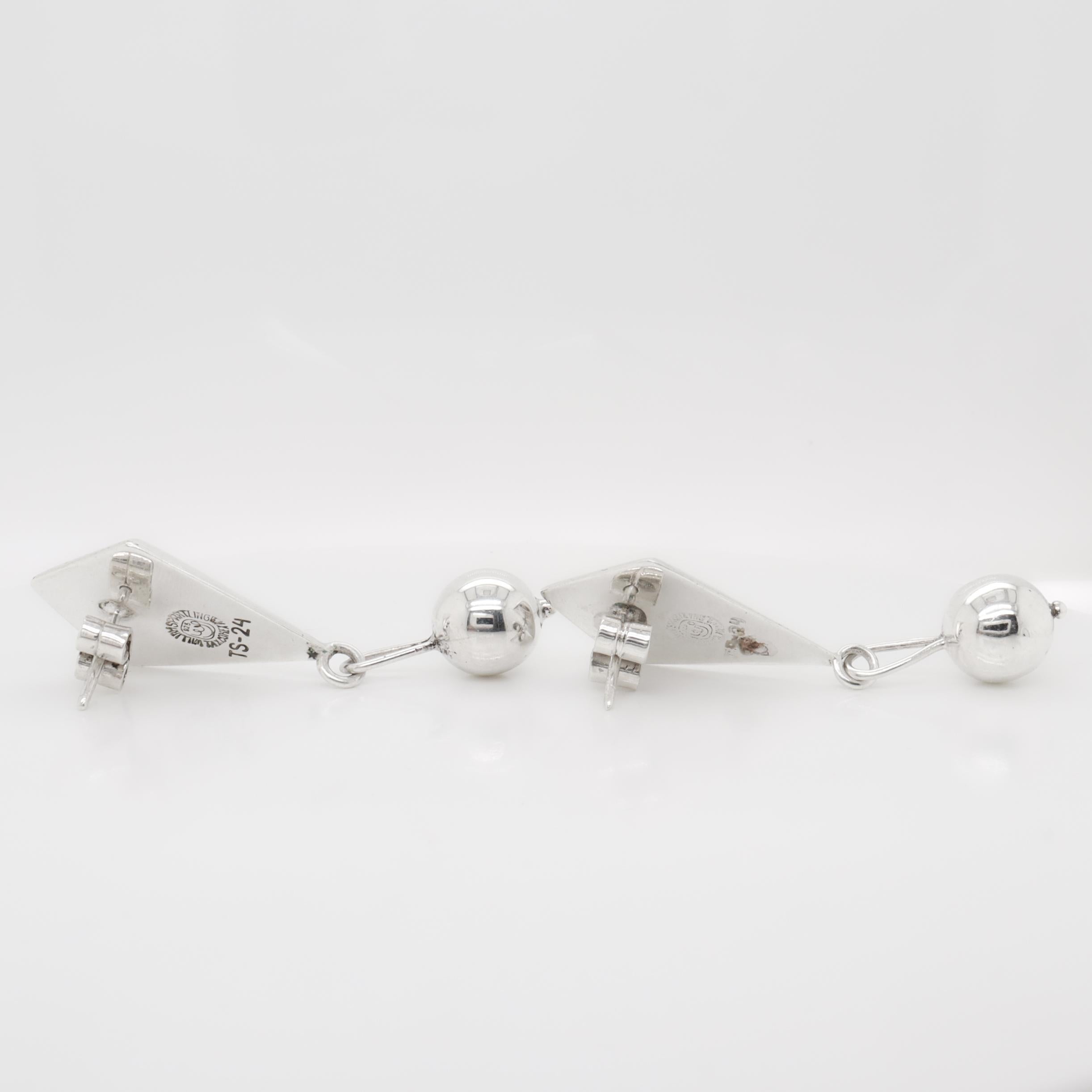 Pair of Mexican Mid-Century William Spratling Sterling Silver Drop Earrings in vendita 4