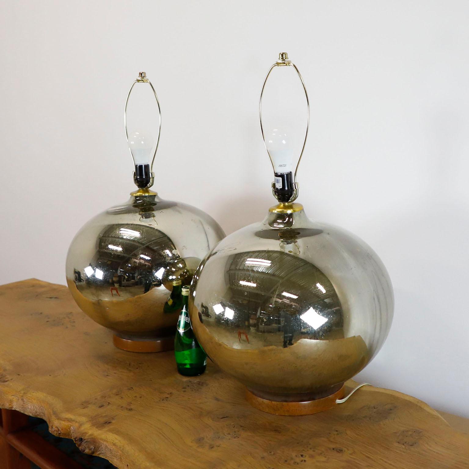 Circa 1950, Made in Mexico we offer this Pair Mercury glass table lamps totally handmade.
The entire electrical system has been completely changed, the lamps not includes the shades for best shipping costs.