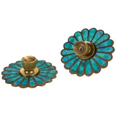 Pair of Mexican Modernist Cloisonné Door Knob Plates by Pepe Mendoza