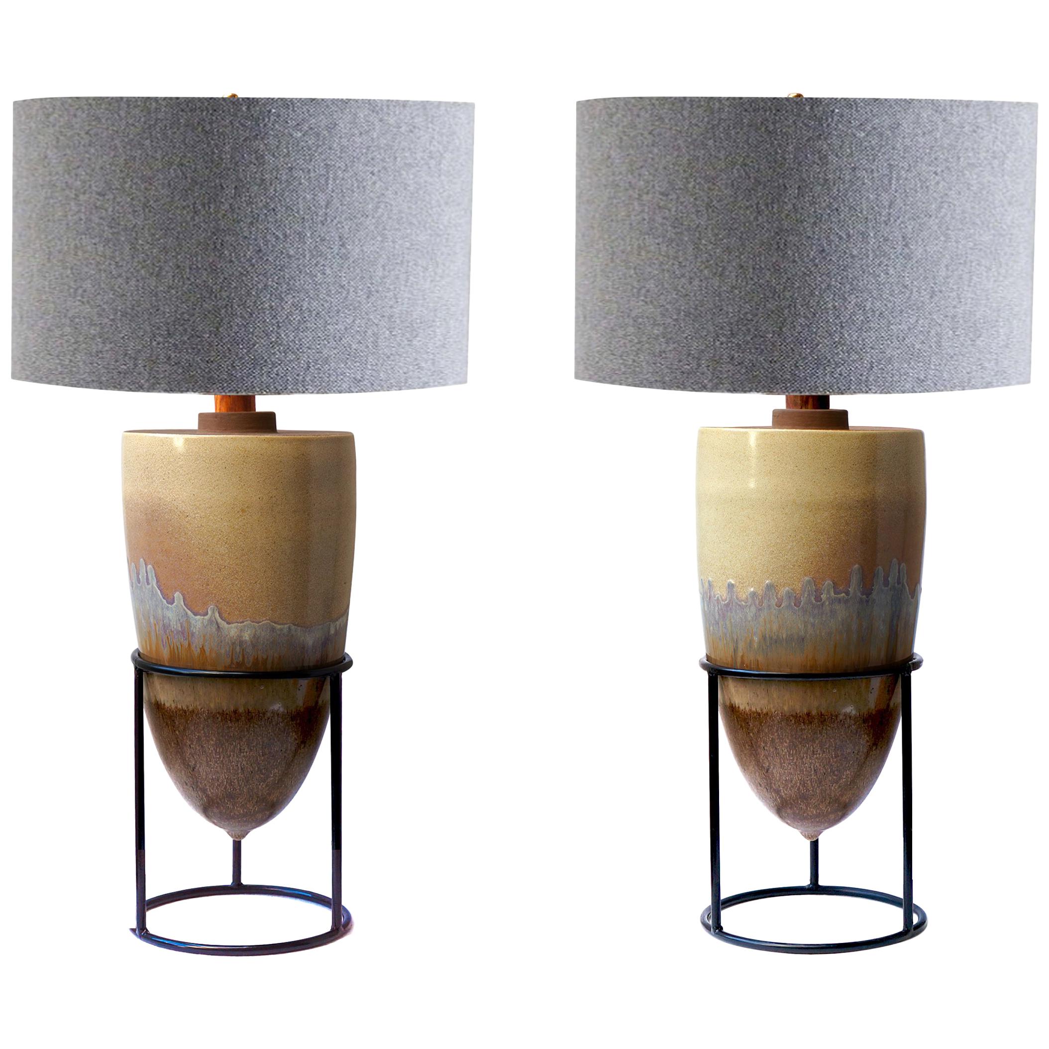 Pair of Mexican Modernist Pottery Table Lamps