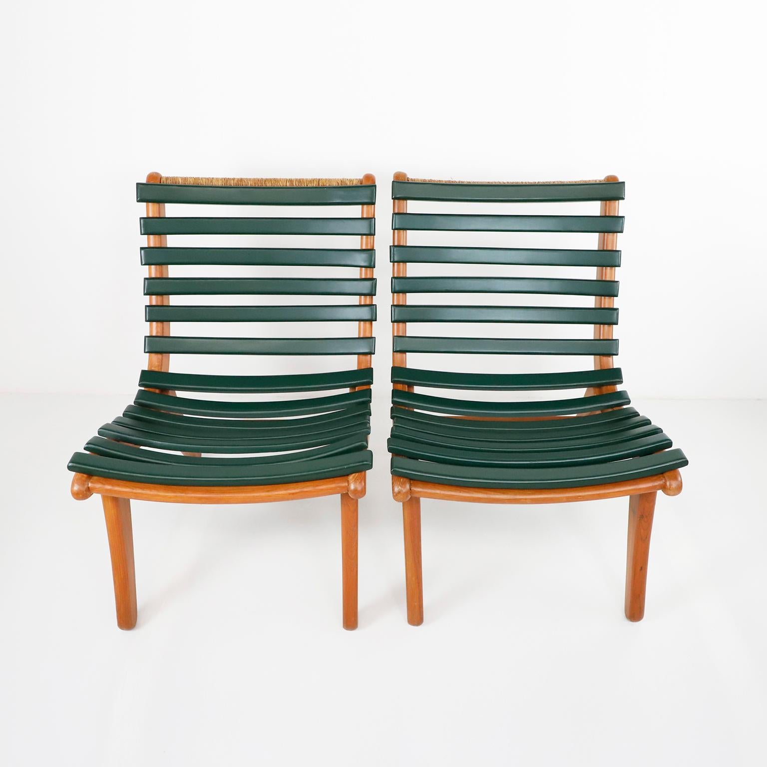Circa 1950. We offer this pair of Mexican San Miguelito Easy Chairs attributed to Michael Van Beuren made in primavera wood an professionally restored.