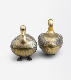 Pair of Mexican, Sterling Silver, Duck Containers by Tane