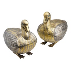 Pair of Mexican, Sterling Silver, Duck Containers by Tane