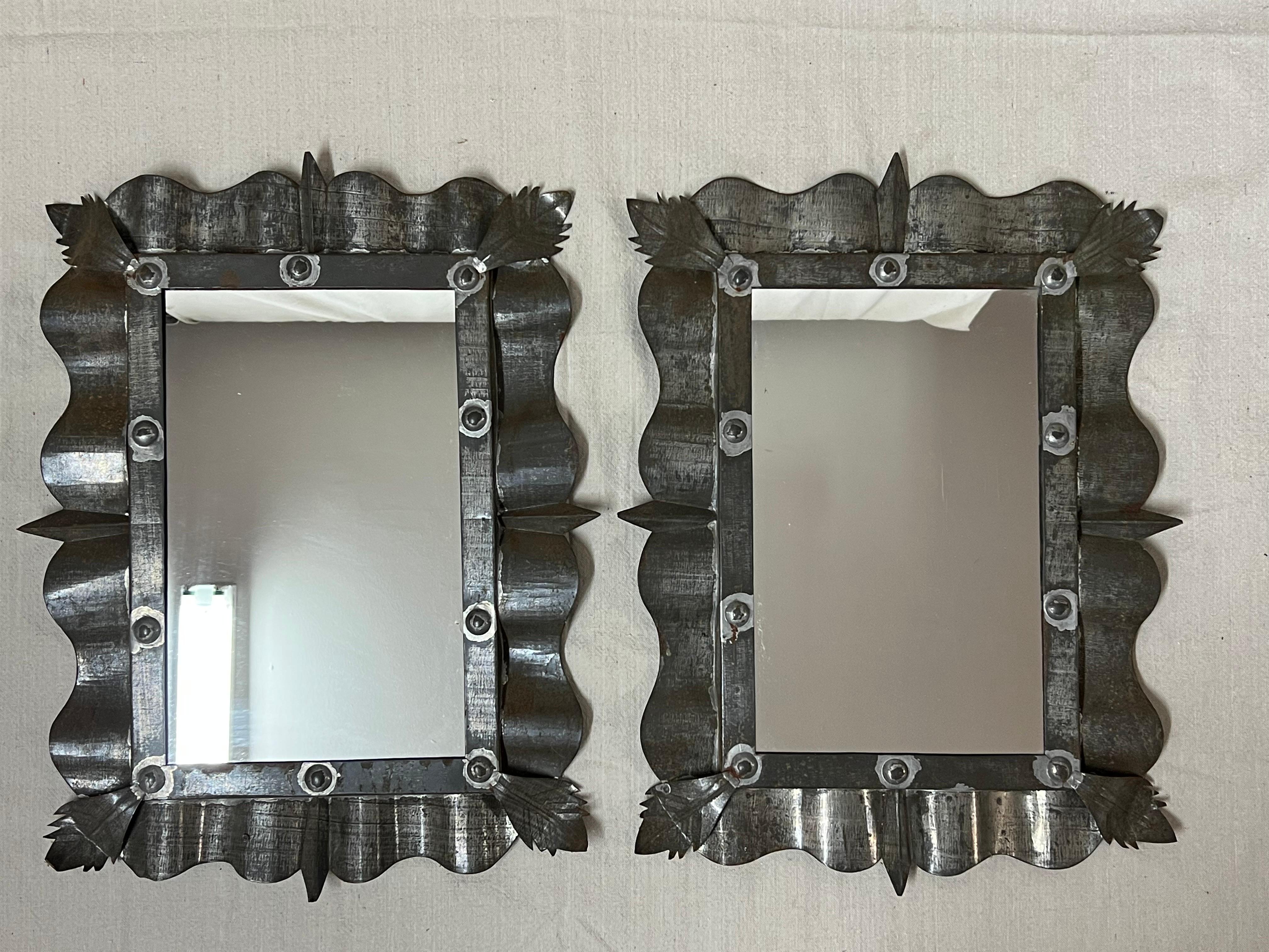 Pair of Mexican Tin Mirrors in the style of Artist Gene Byron 9