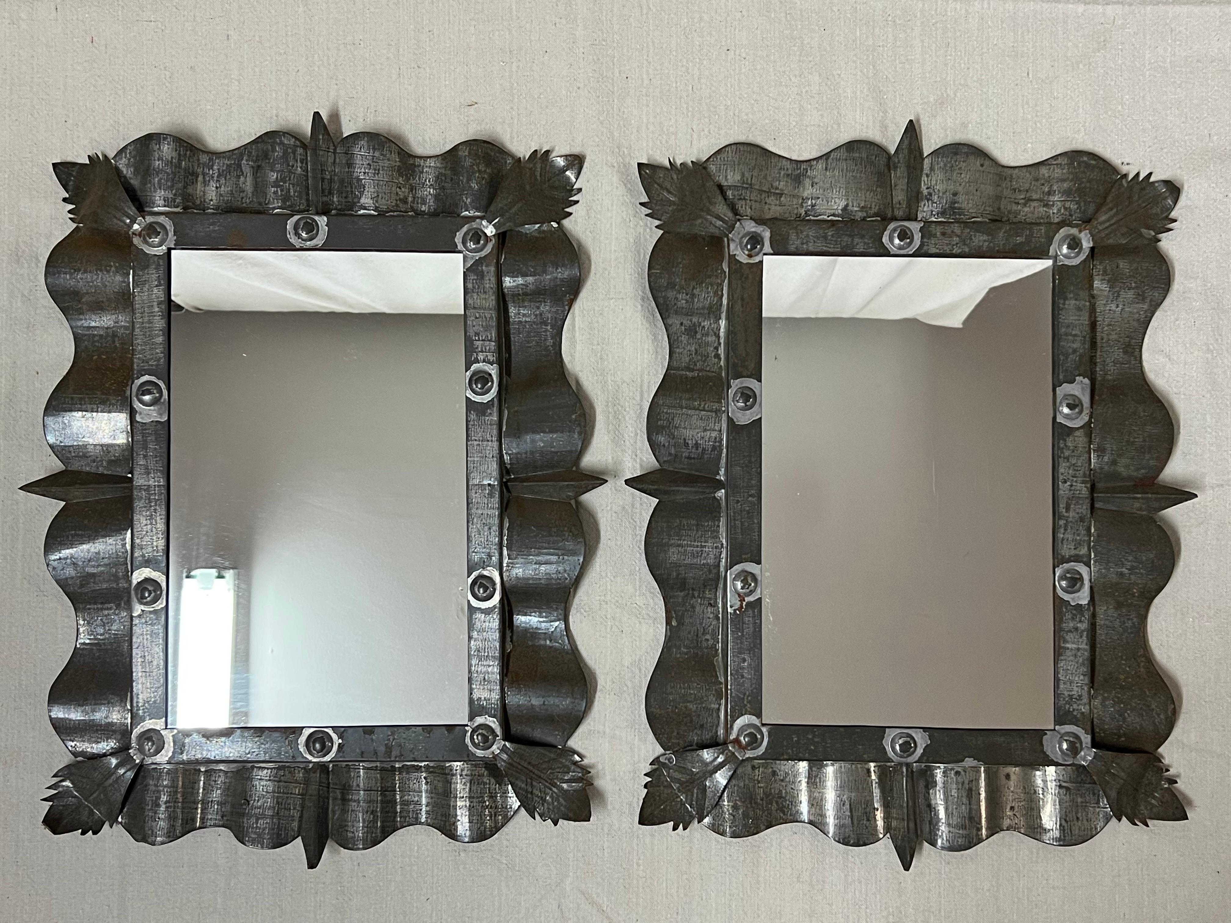 Mid-Century Modern Pair of Mexican Tin Mirrors in the style of Artist Gene Byron