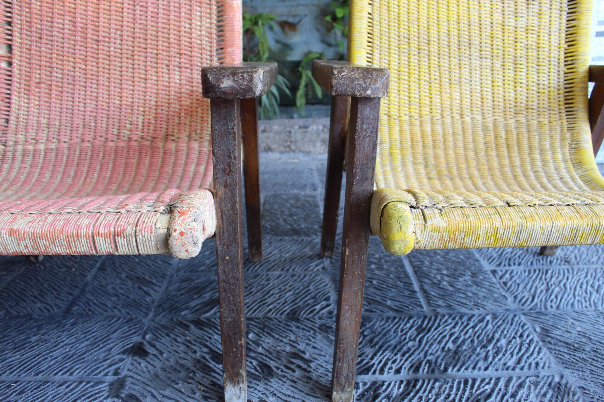 Pair of Mexican Wood and Cane Armchairs, 1950s 7