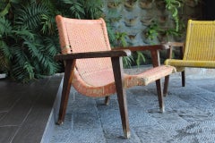 Pair of Mexican Wood and Cane Armchairs, 1950s