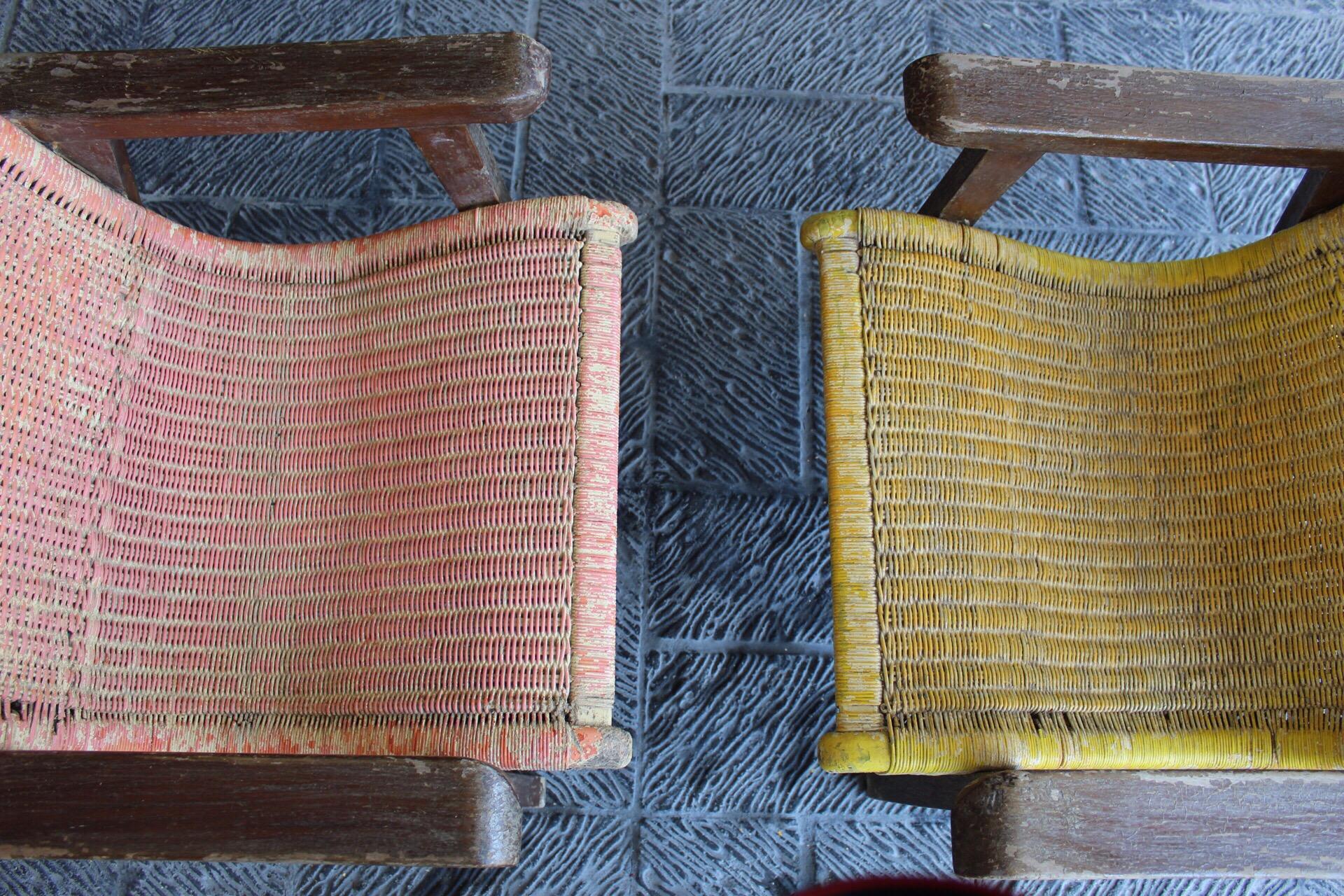 Pair of Mexican Wood and Cane Armchairs, 1950s In Fair Condition In San Pedro Garza Garcia, Nuevo Leon