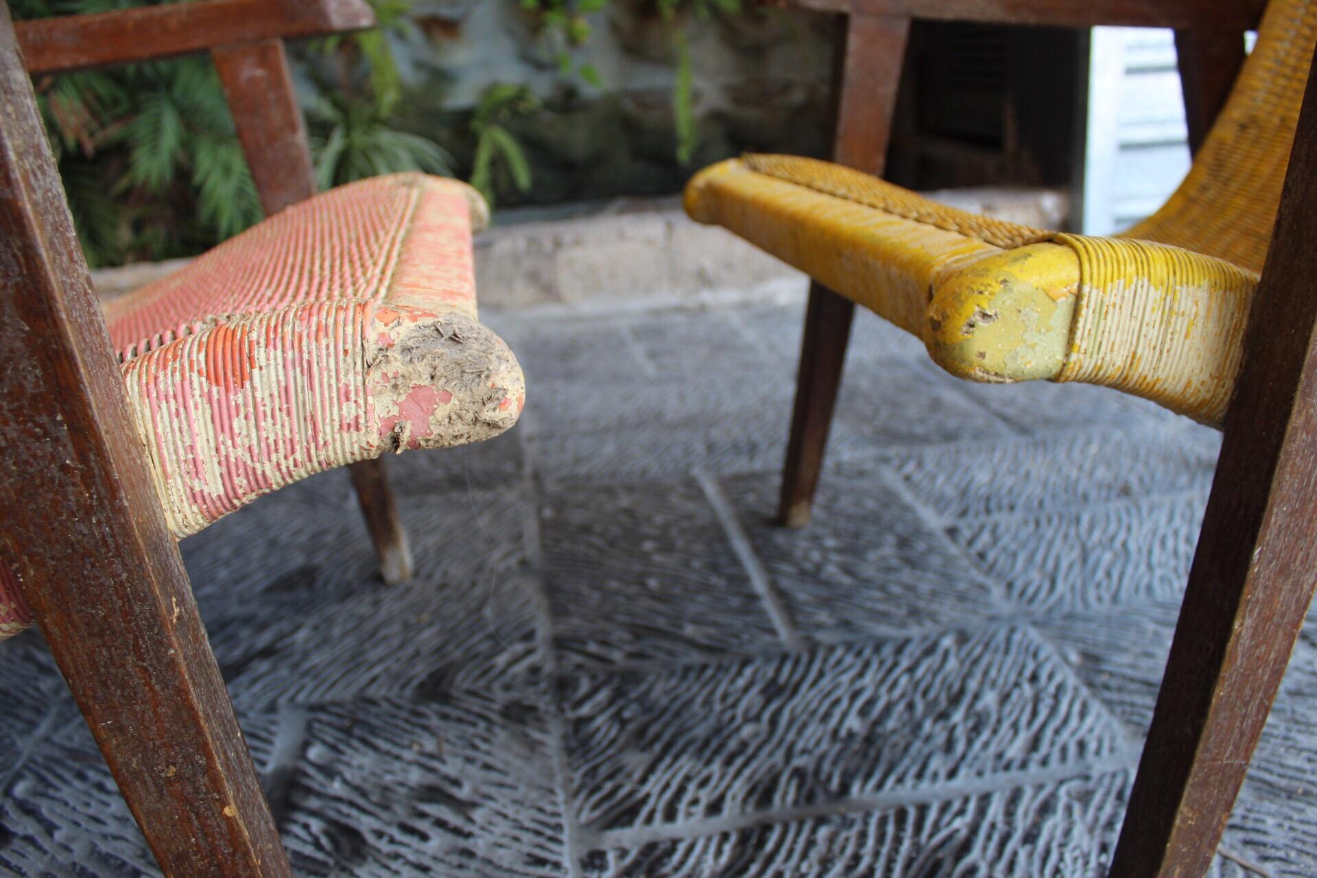 Pair of Mexican Wood and Cane Armchairs, 1950s 2