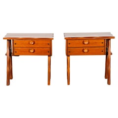 Pair of Mexican Wood Nightstands with Carved Legs
