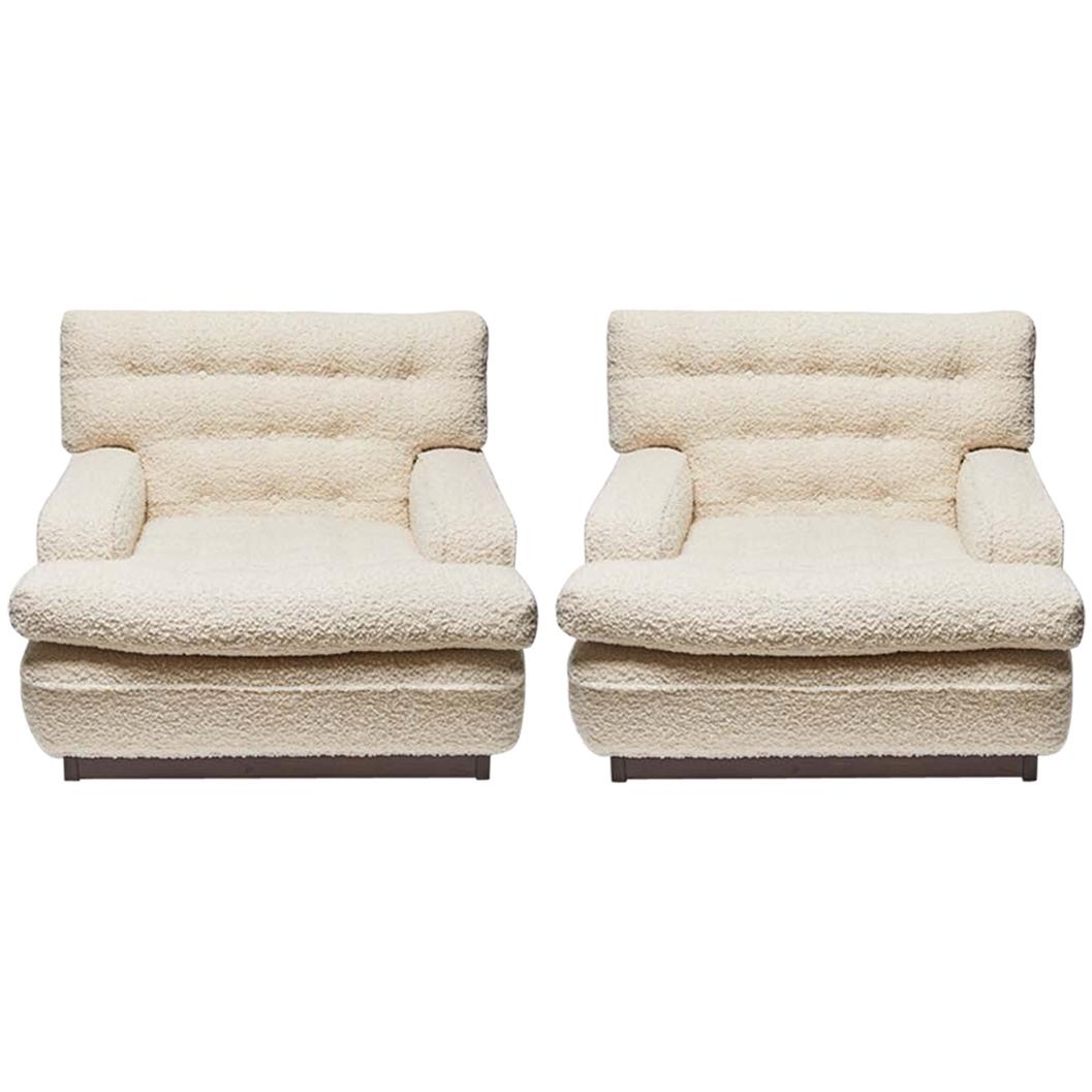 Pair of Mexico Lounge Chairs by Arne Norell in White Boucle