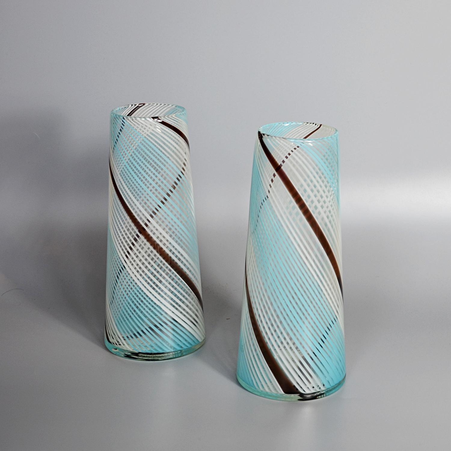 Pair of Mezza Filigrana Murano Glass Vases, circa 1950 1