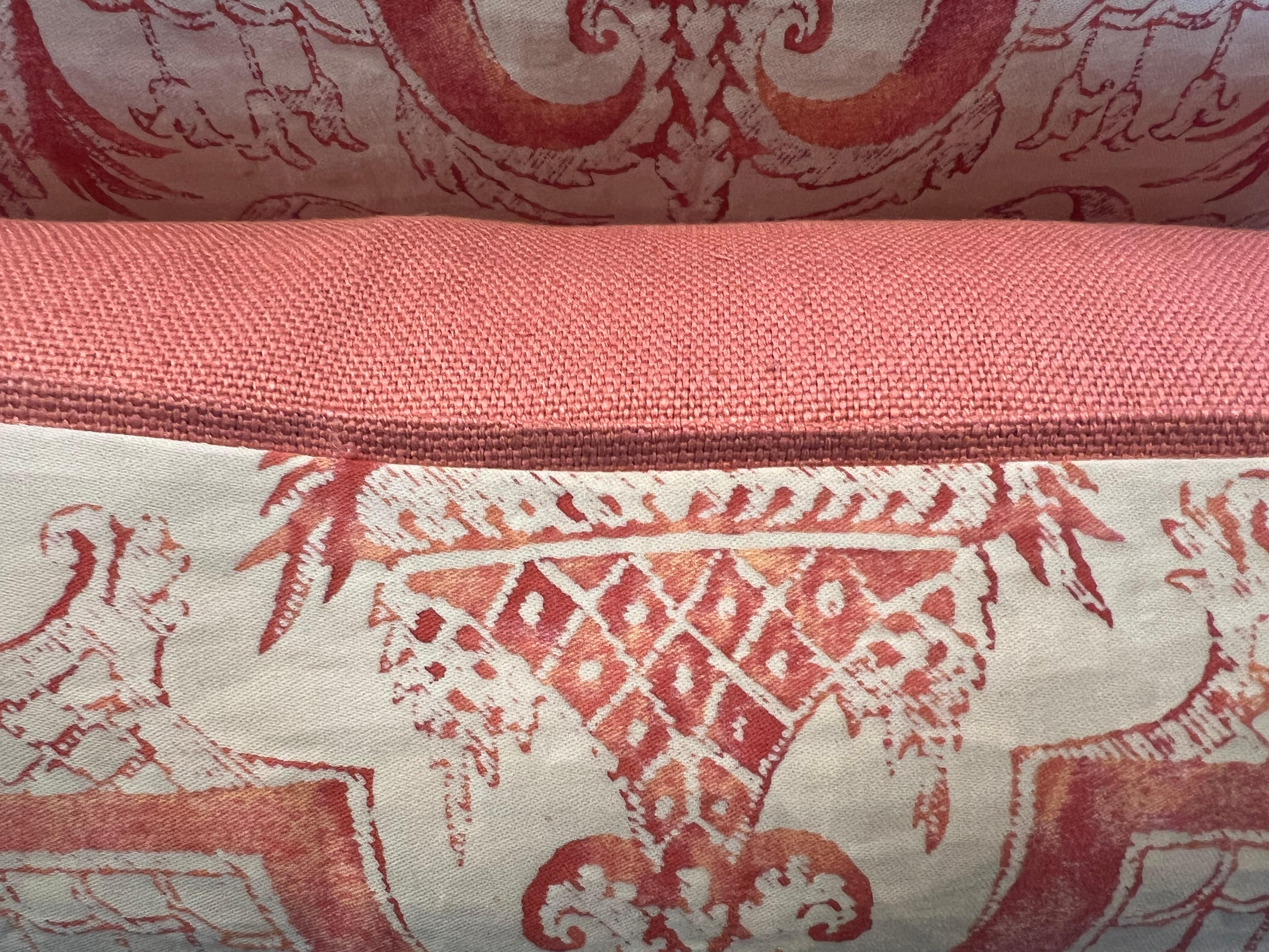 Cotton Pair of Mezzianno Patterned Fortuny Pillows w/ Linen Backs For Sale