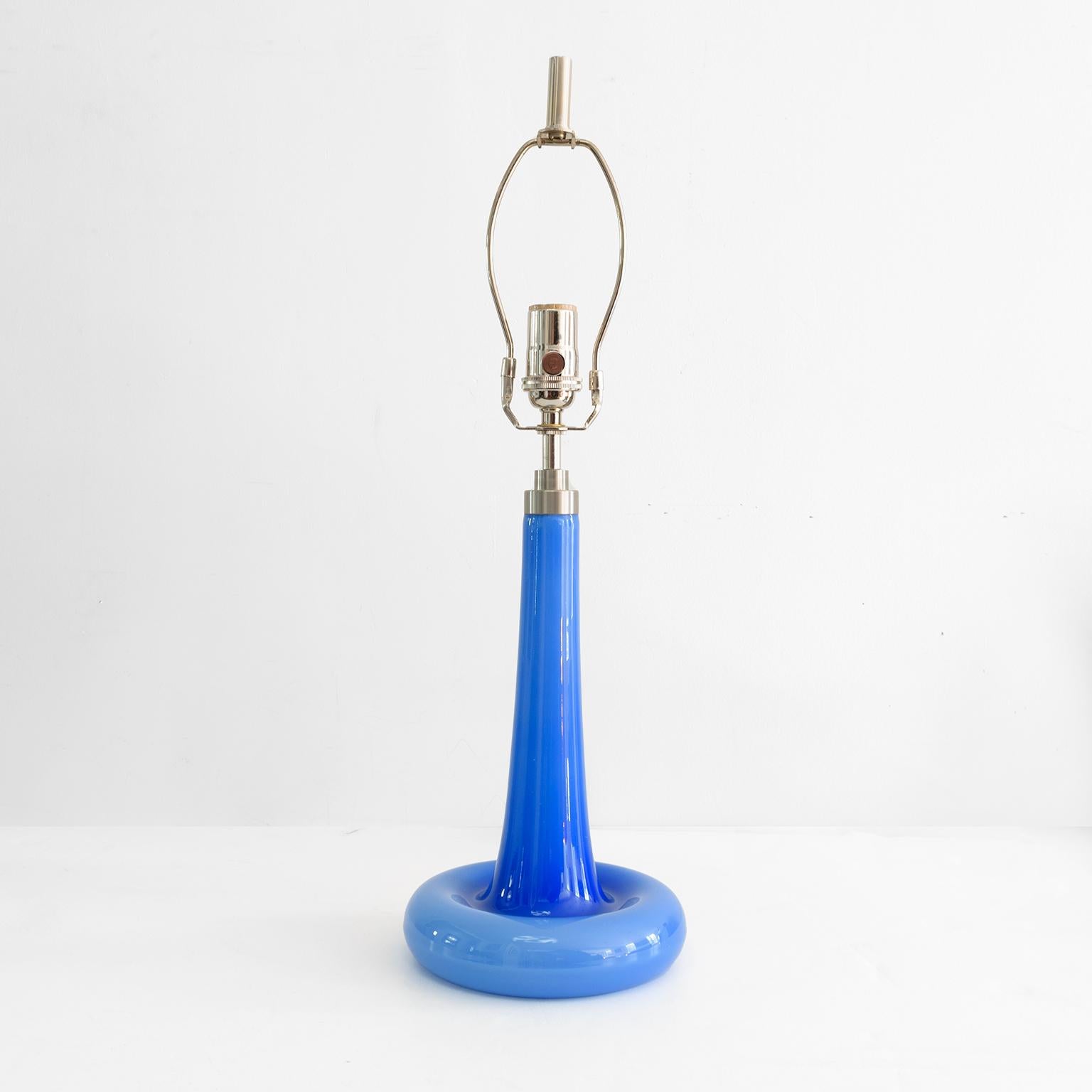 Danish Pair of Michael Bang Blue Glass Lamps Designed for Holmegaard, Denmark