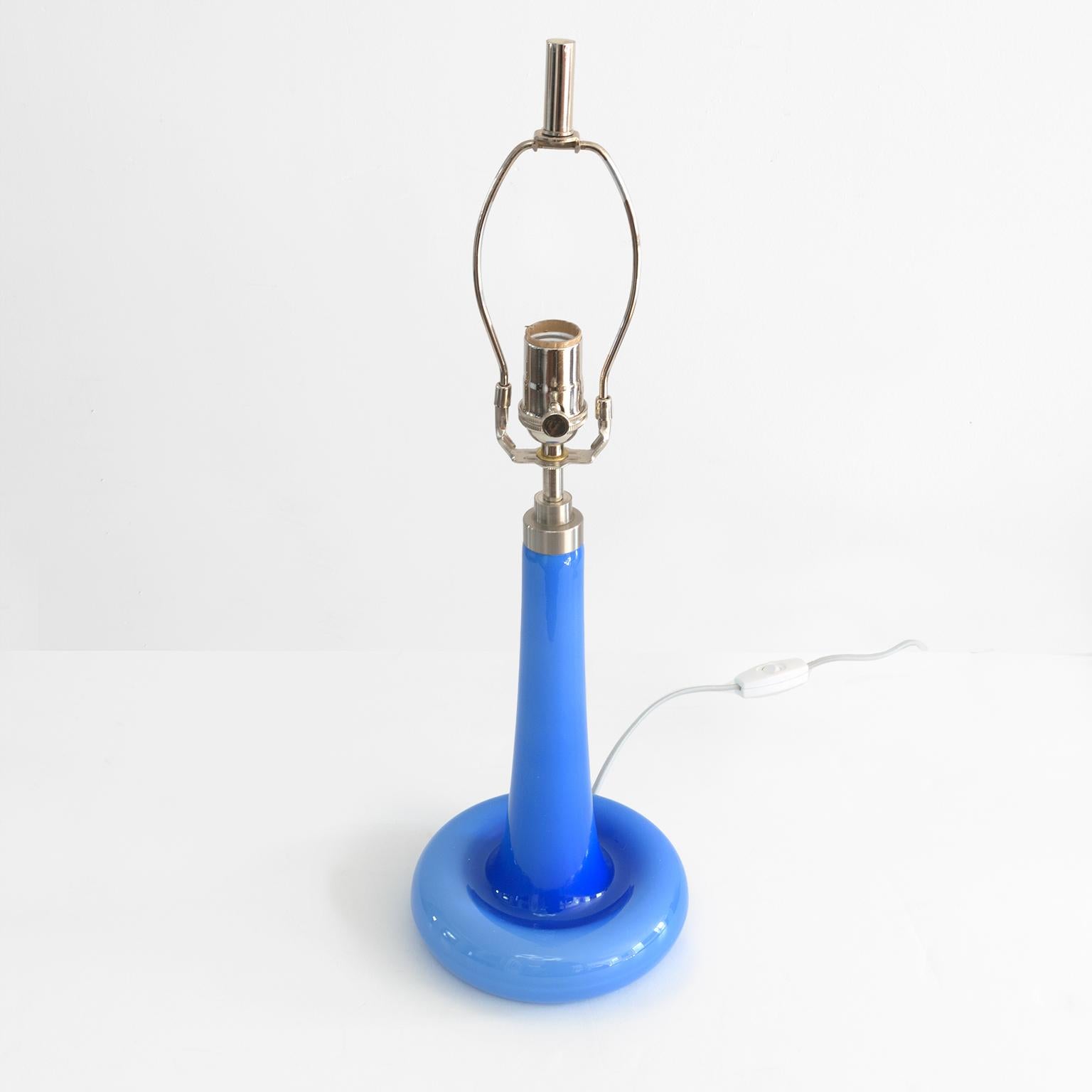 Hand-Crafted Pair of Michael Bang Blue Glass Lamps Designed for Holmegaard, Denmark