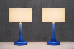 Pair of Michael Bang Blue Glass Table Lamps, Holmegaard, Denmark, 1970s