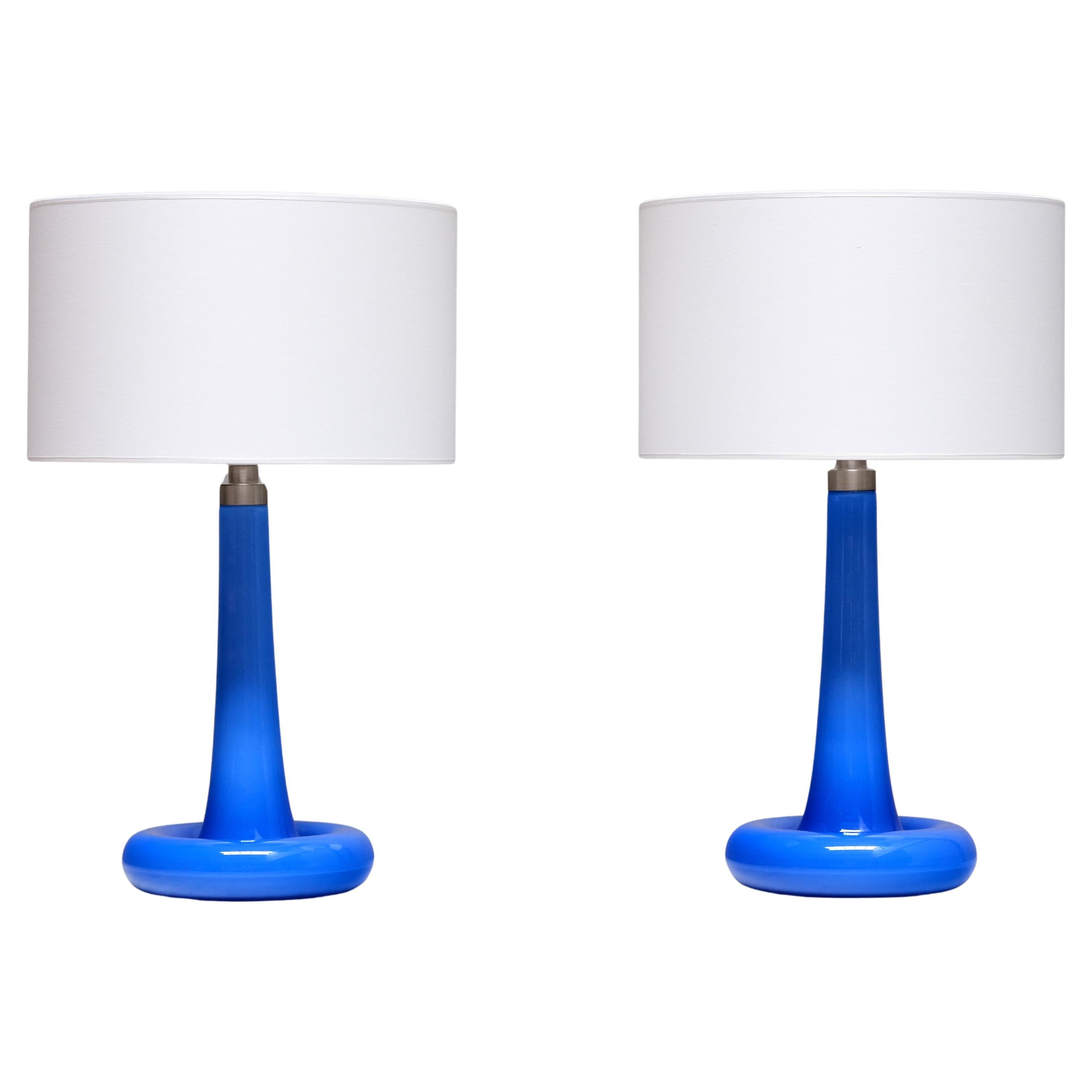 Paire de lampes de table en verre bleu Michael Bang, Holmegaard, Danemark, années 1970 en vente