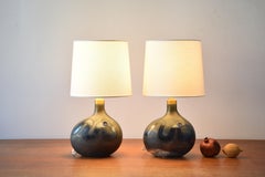 Pair of Michael Bang for Holmegaard Dark Blue Sculptural Glass Table Lamps 1970s