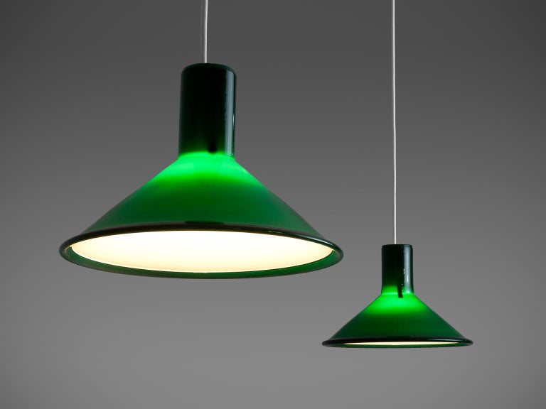 Pair Of Michael Bang For Holmegaard Dark Green Pendants At Michael Bang For Holmegaard Pair Of Glass Pendant Lights In Green Denmark