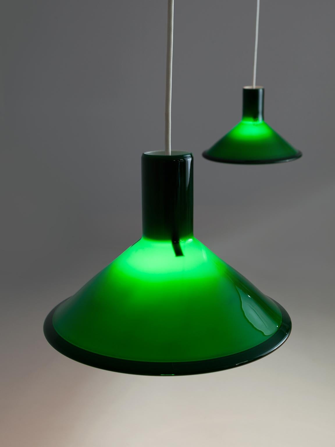 Glass Pair of Michael Bang for Holmegaard Dark Green Pendants