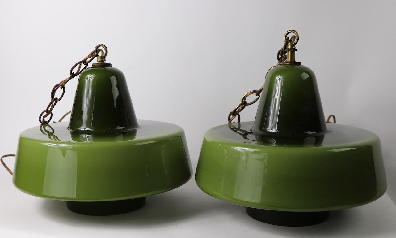 Pair of Michael Bang for Holmegaard Green Glass Hanging Globes 3