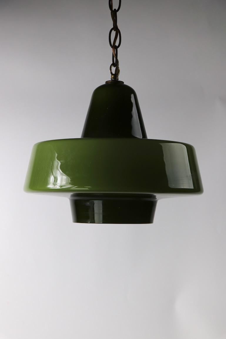 Scandinavian Modern Pair of Michael Bang for Holmegaard Green Glass Hanging Globes