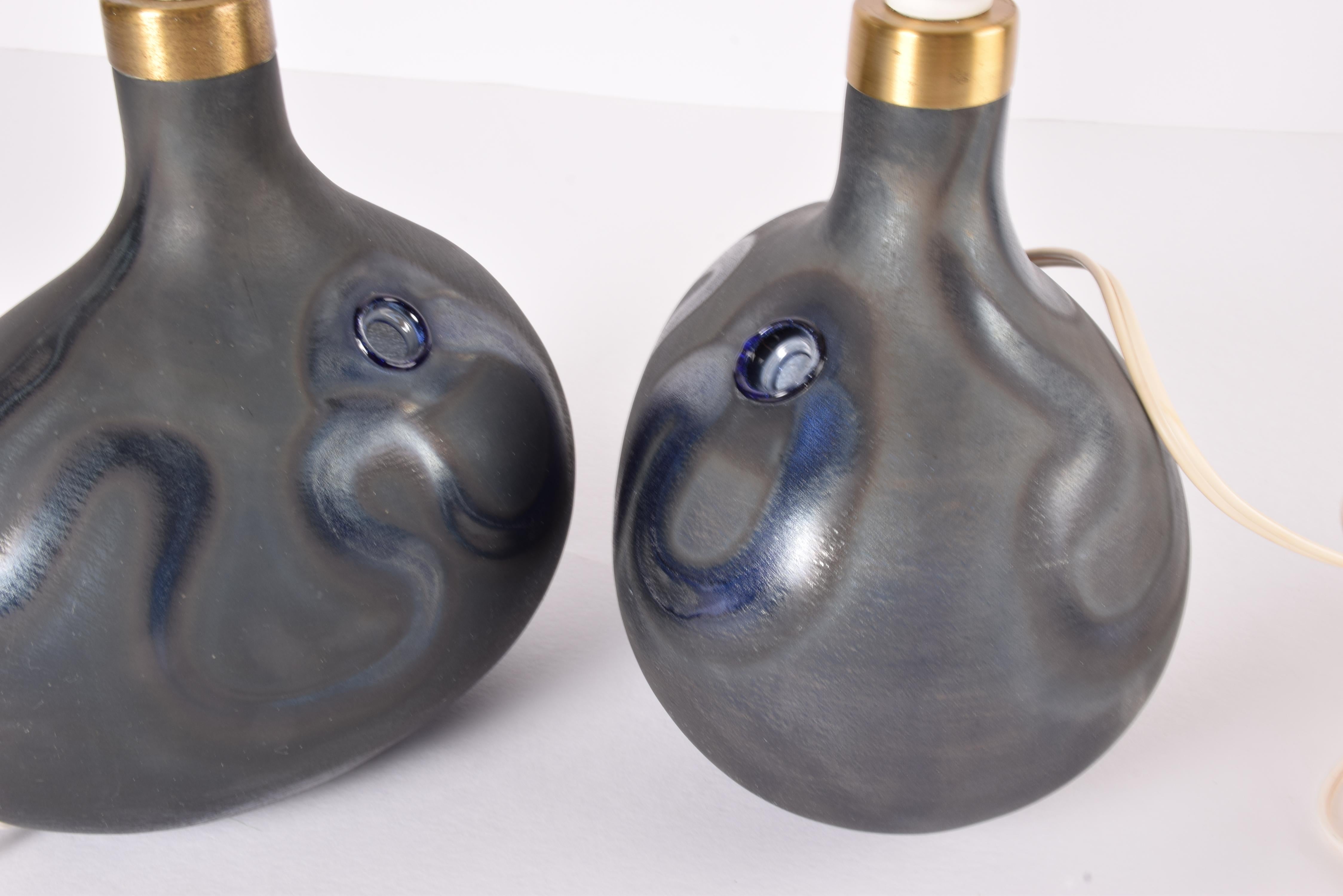 Pareja de lámparas Michael Bang Holmegaard Arte escultórico Lámparas de sobremesa de cristal Azul Años 70 en venta 2