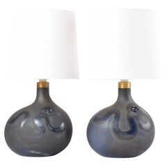Pair of Michael Bang Holmegaard Lamp Art Sculptural Glass Table Lamps Blue 1970s