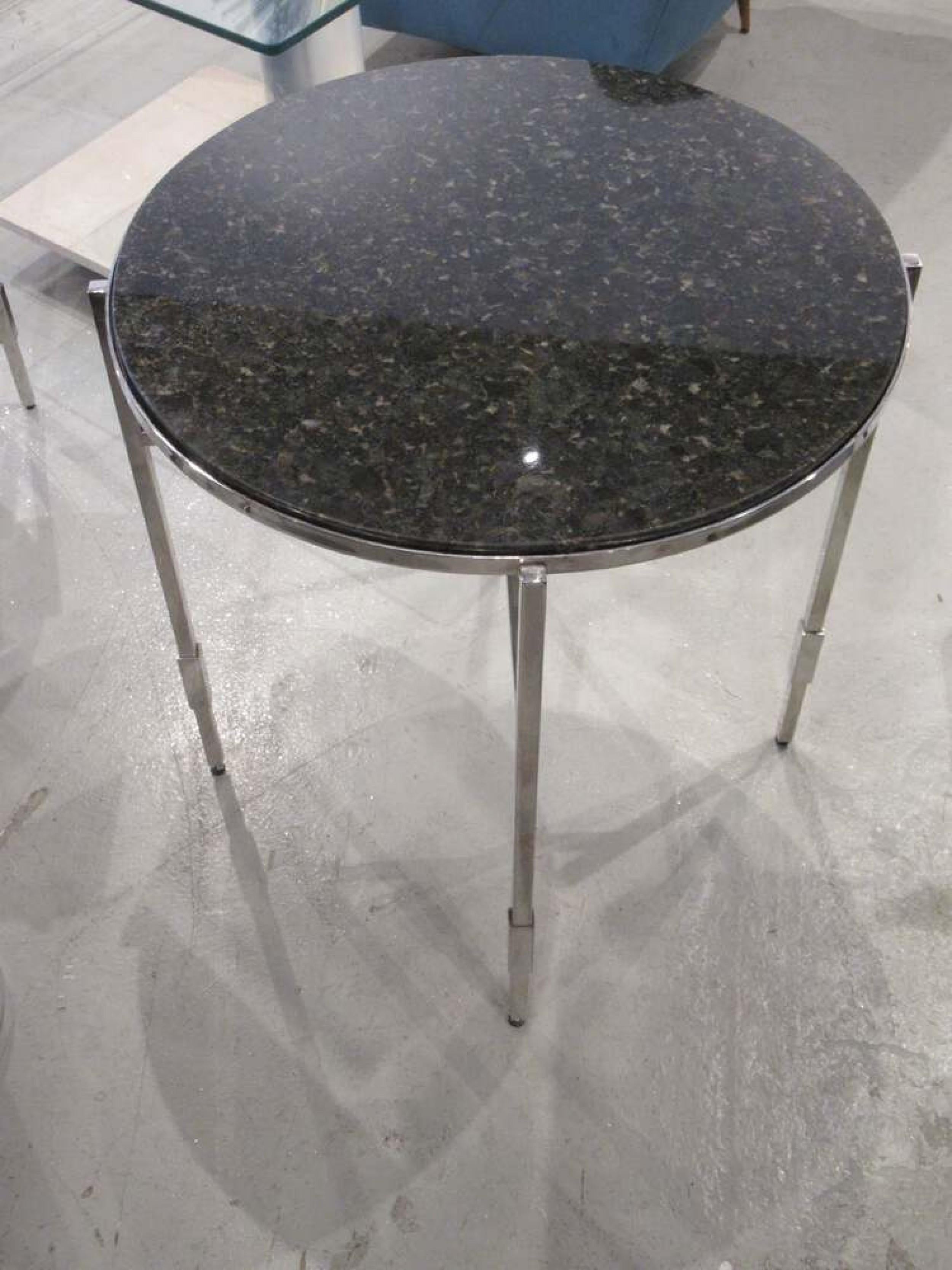 Pair of Michael Graves American Modern Granite & Polished Chrome End/Side Tables In Good Condition For Sale In New York, NY
